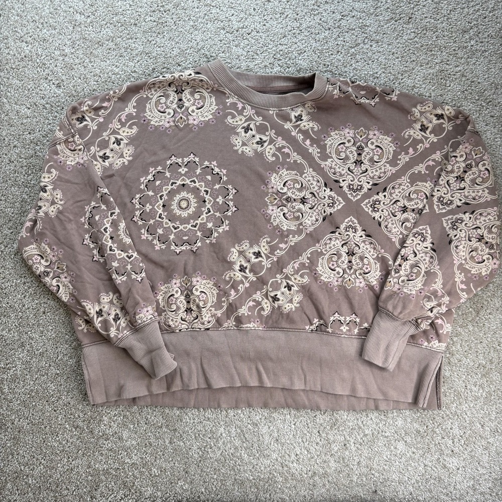 American Eagle Shirt Womens XS Brown Paisley Crew Neck Long Sleeve Top Relaxed